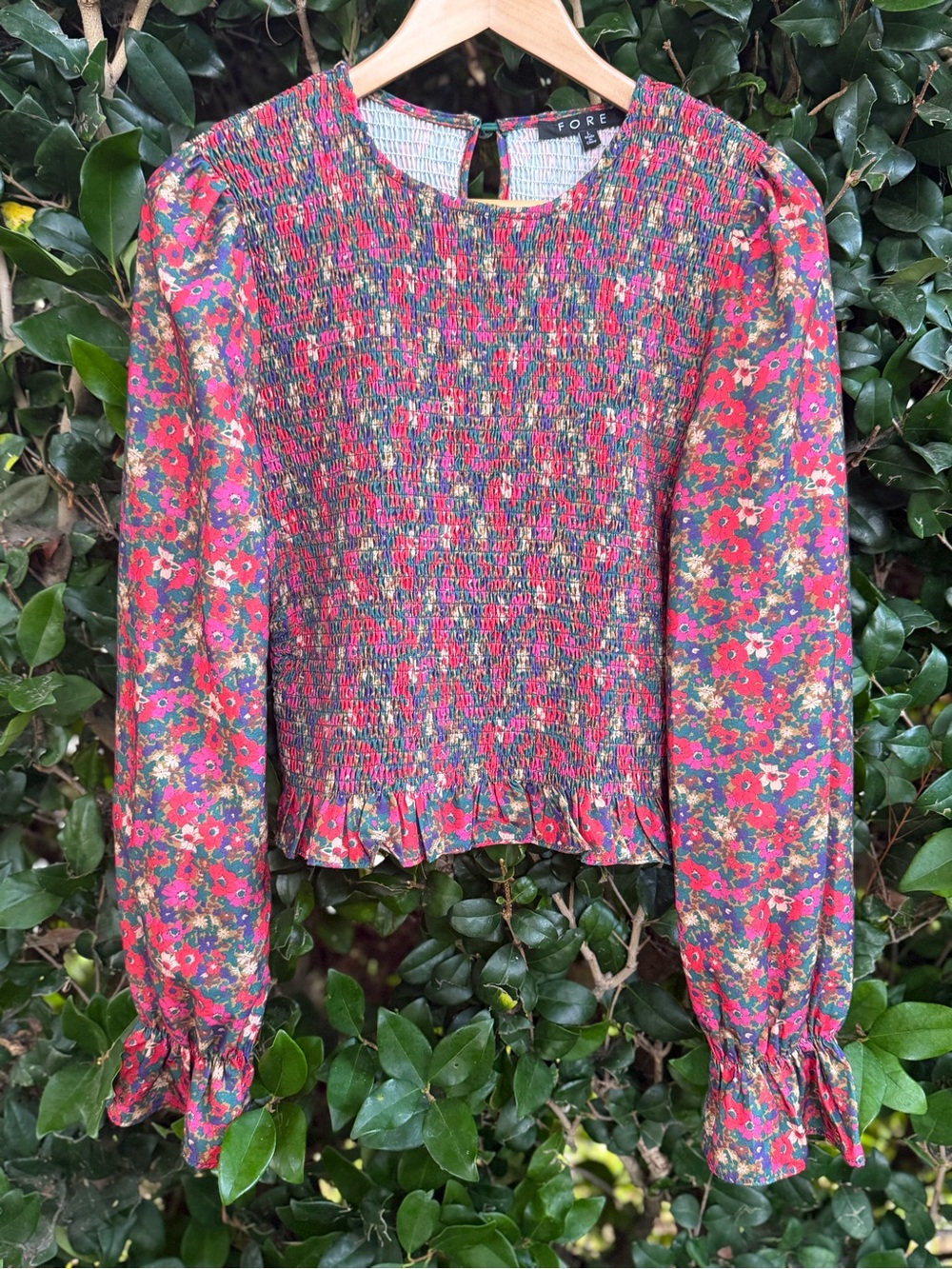 Women's Floral Smocked Long-Sleeve Blouse - Red